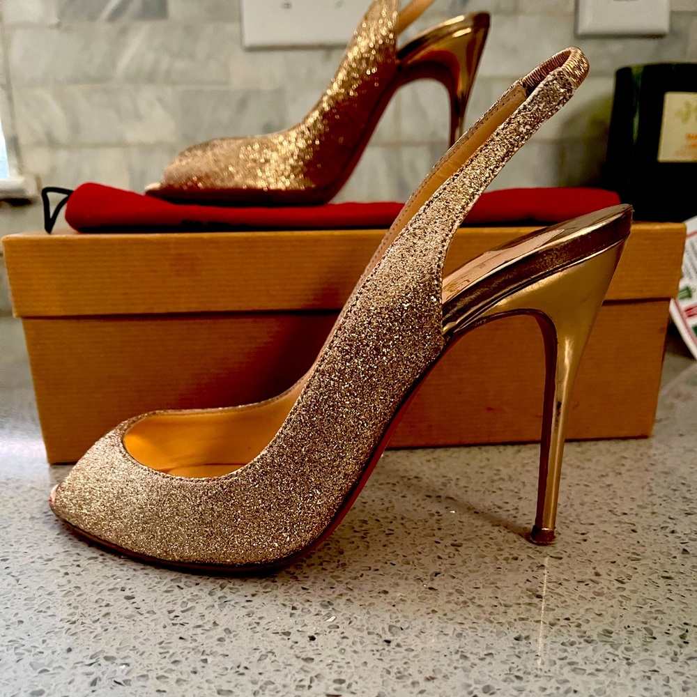 Christian Louboutin Sexy 100 rose gold sling pumps sz 37